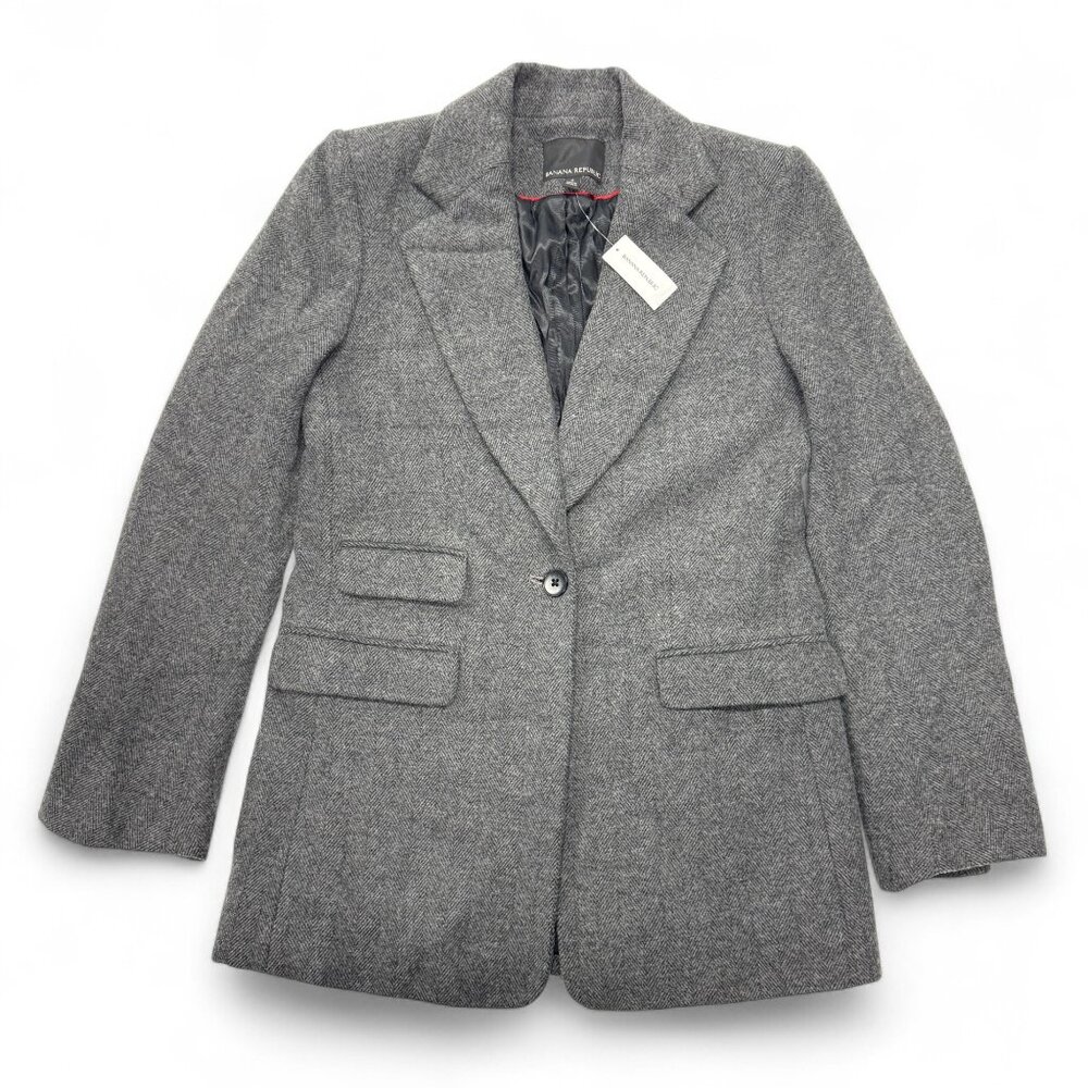 Banana‎ Republic Blazer Womens Sz 4 Wool Blend Gray Houndstooth NWT $229